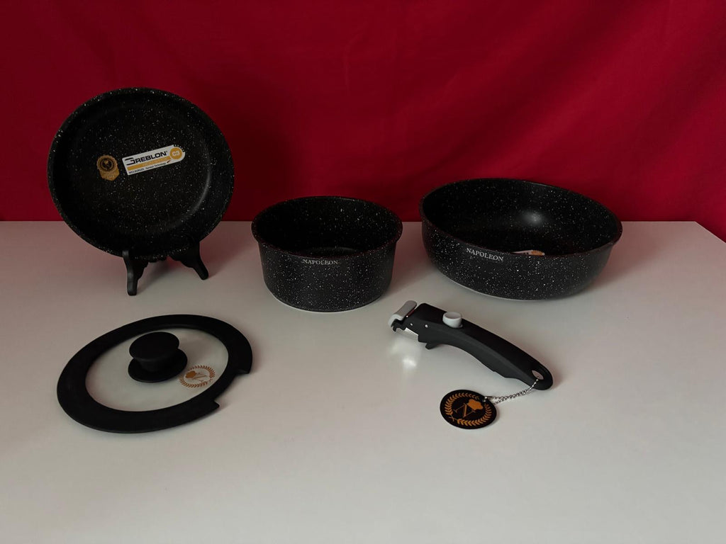 Batterie de cuisine Napoléon – Revêtement pierre – Poignée amovible