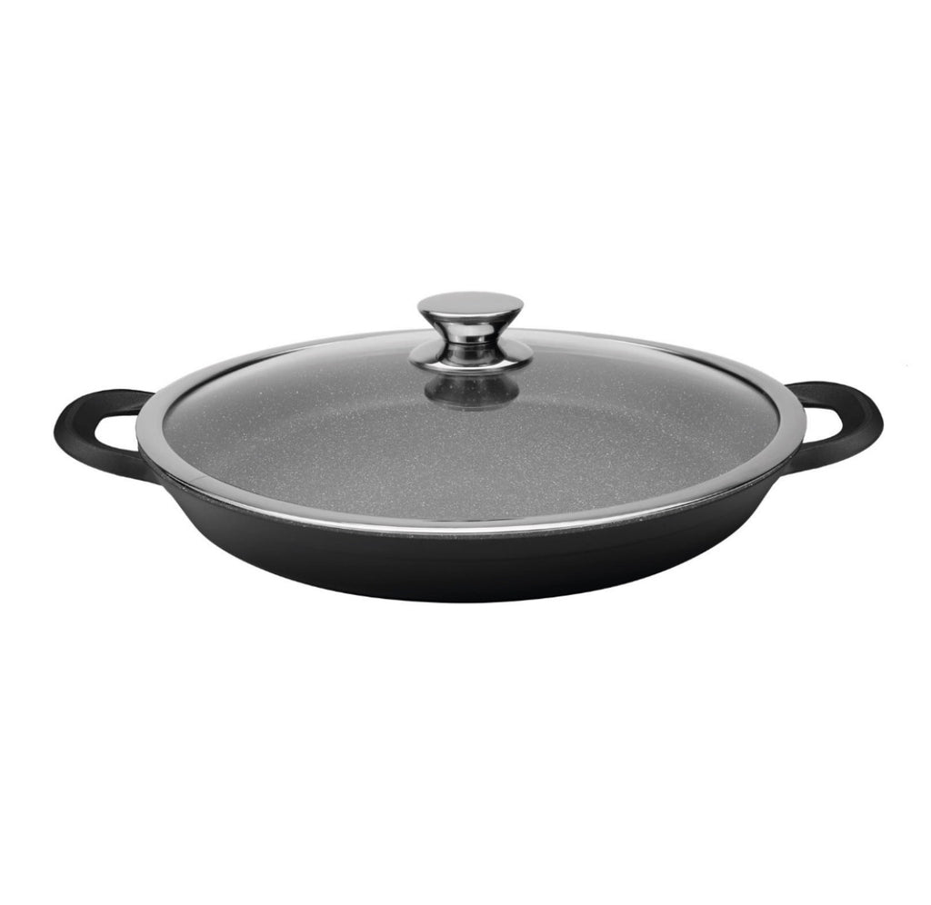 Plat à paella Napoléon Impérial 32 cm avec couvercle et maniques en silicone – Tous feux dont induction | Revêtement anti-adhérent sans PFOA